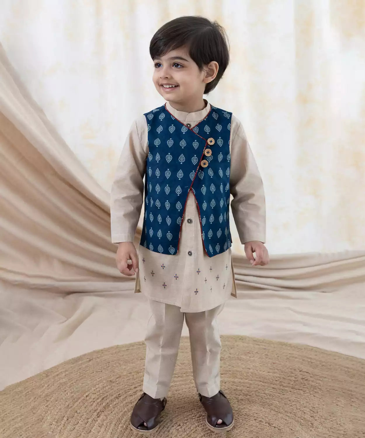 Tiber Taber,Embroidered Reversible 3 Pc Bundi Set-Blue,Bandi Set ...