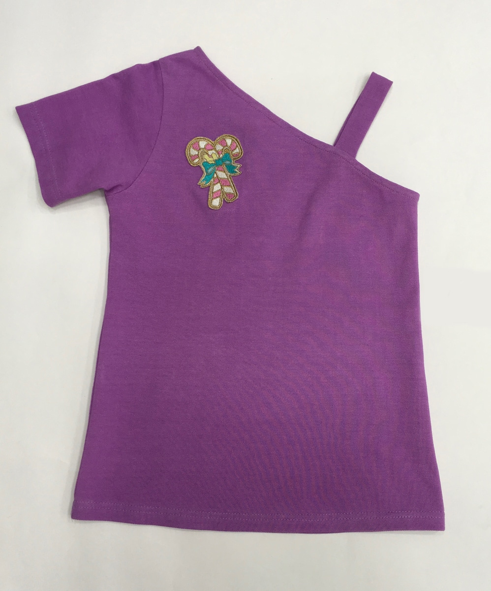 Lavender Top With Side Shoulder Strap Candy Sticks Embroidery