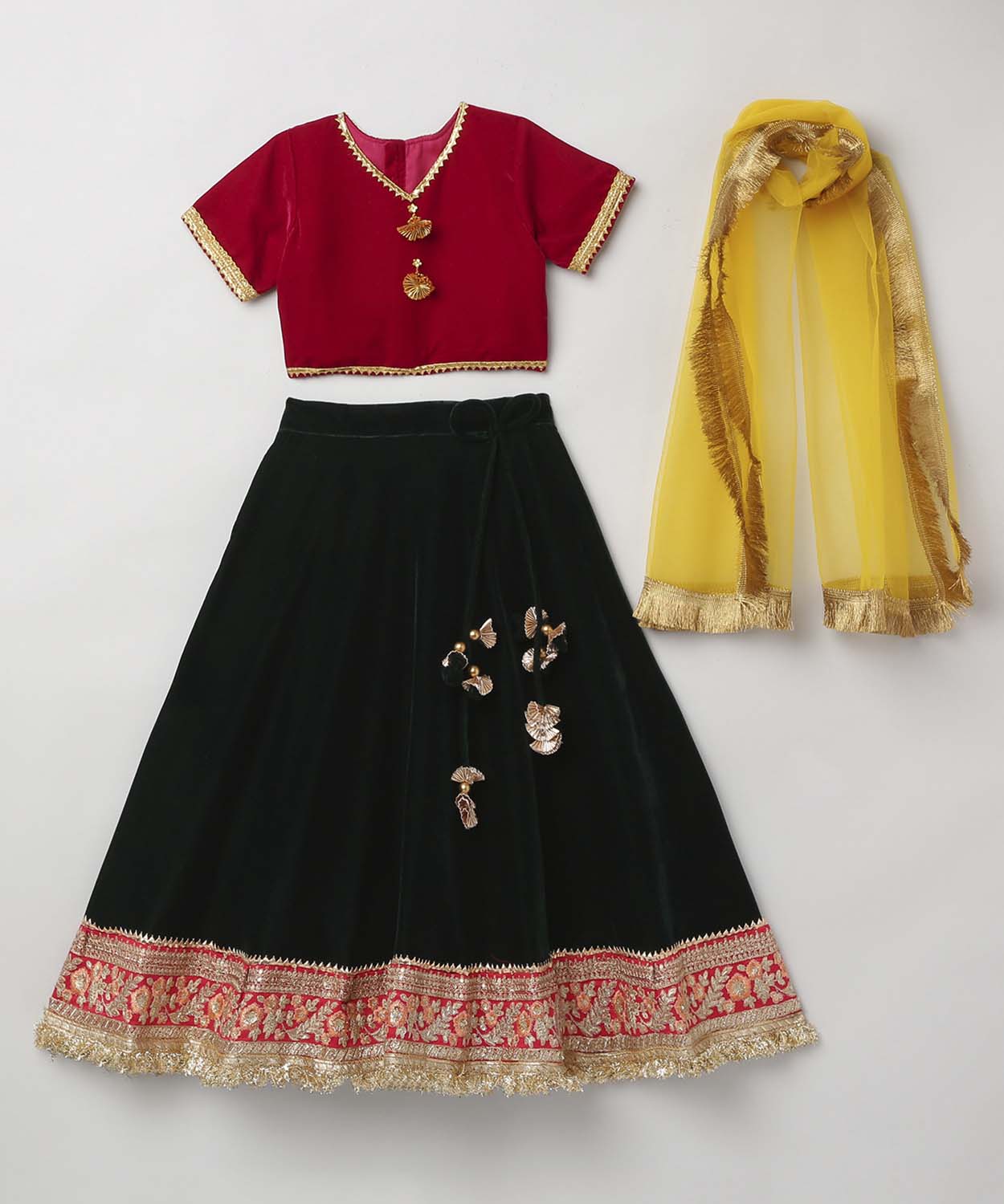 Open Blouse With Heavy Embroidered Lehenga Set