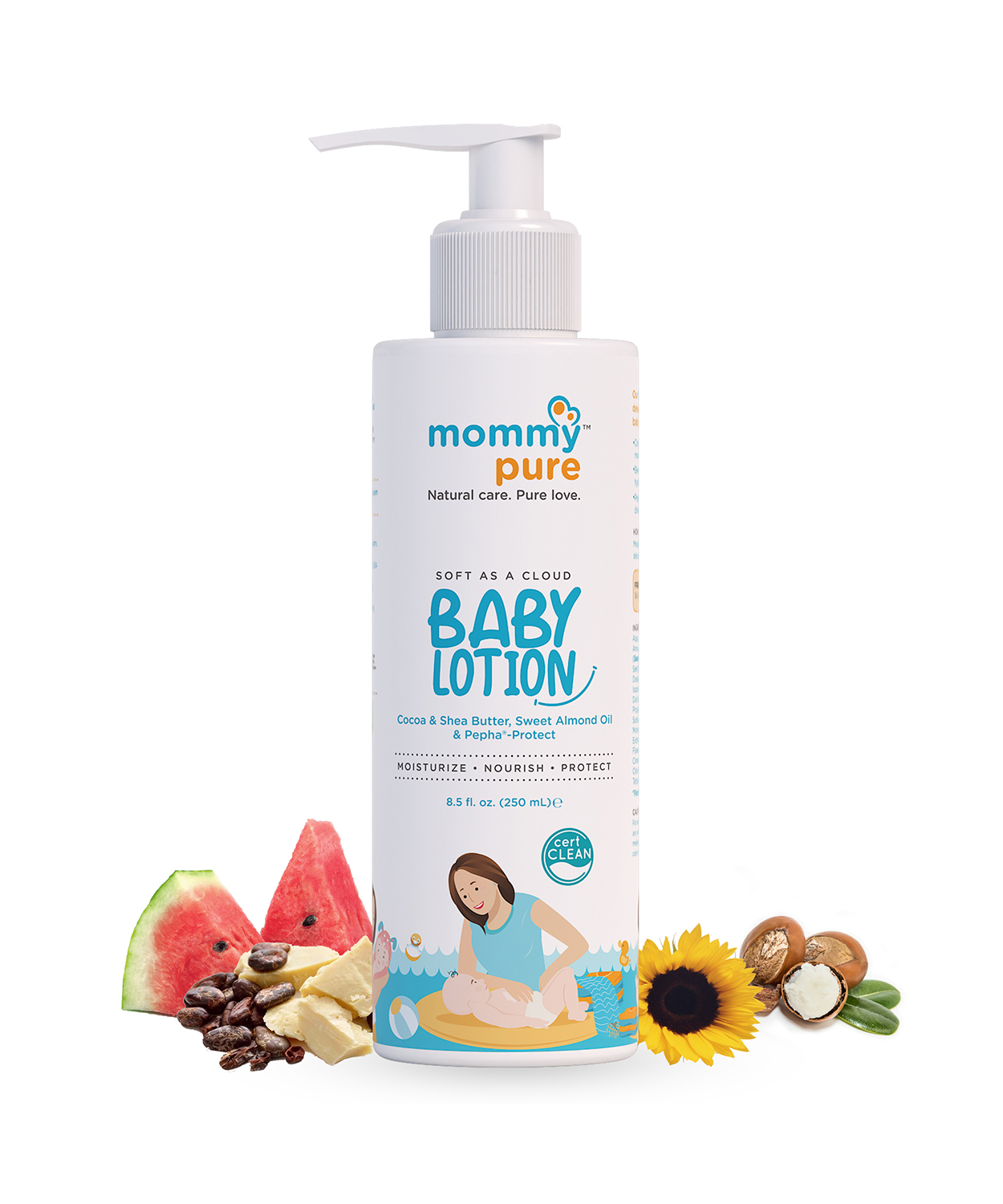 Certified Clean & Natural Baby Lotion 250ml With Cocoa & Shea Butter Toxin-Free & Dermatologically Tested |Free Of Harmful Chemicals, Gently Moisturizes & Protects Baby's Delicate Skin