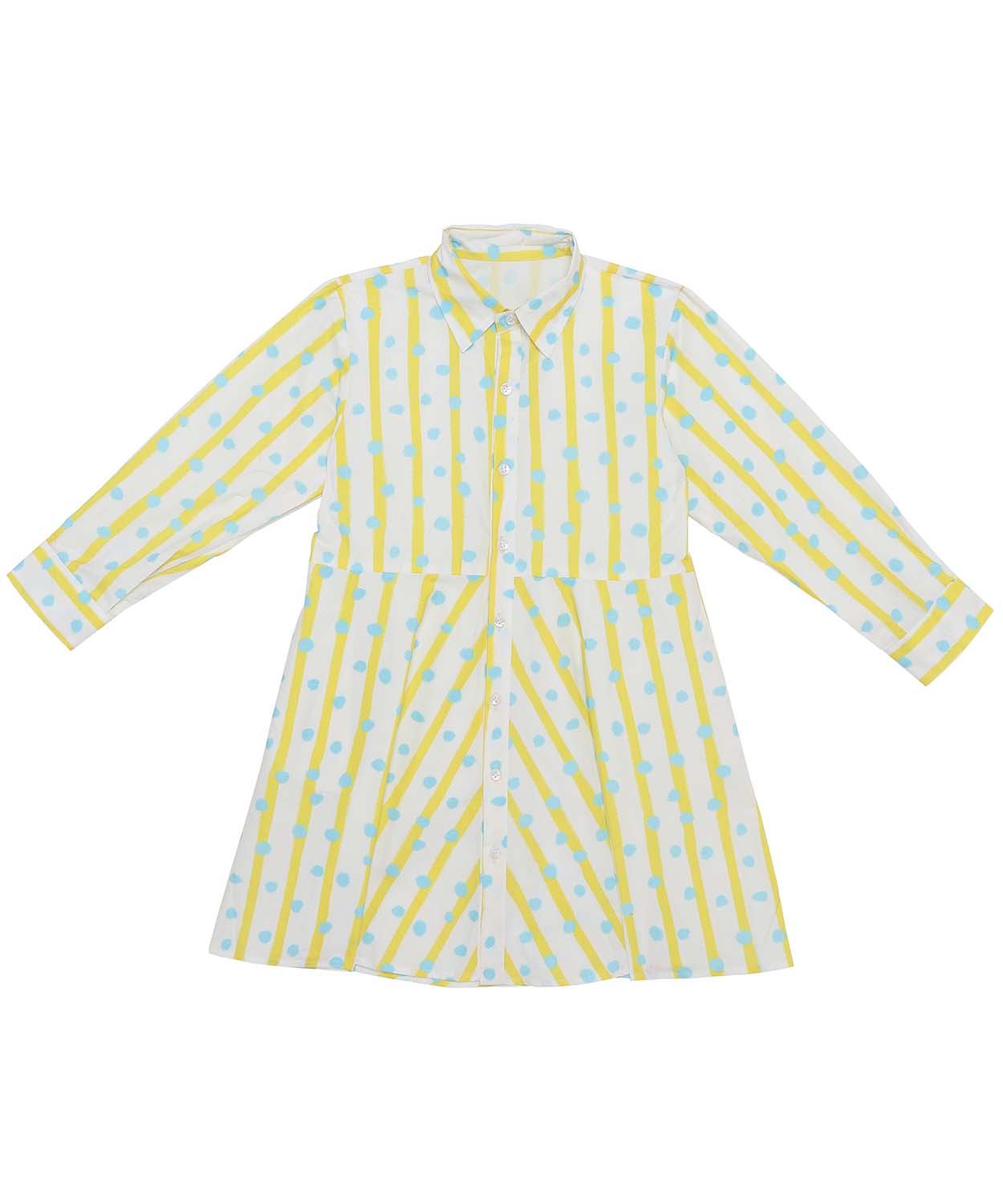 Bookworm Shirt Dress Blue Dots And Yellow Stripes