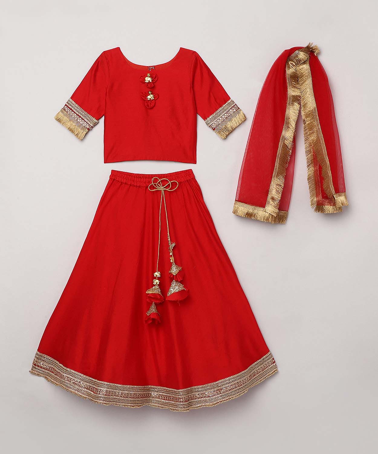 Chanderi Silk Blouse And Heavy Embellished Skirt With Tonal Dupatta