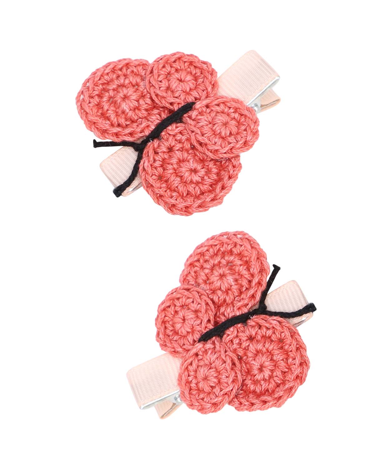 This And That By Vedika Handcrochet Circular Butterfly Alligator Clips-Peach