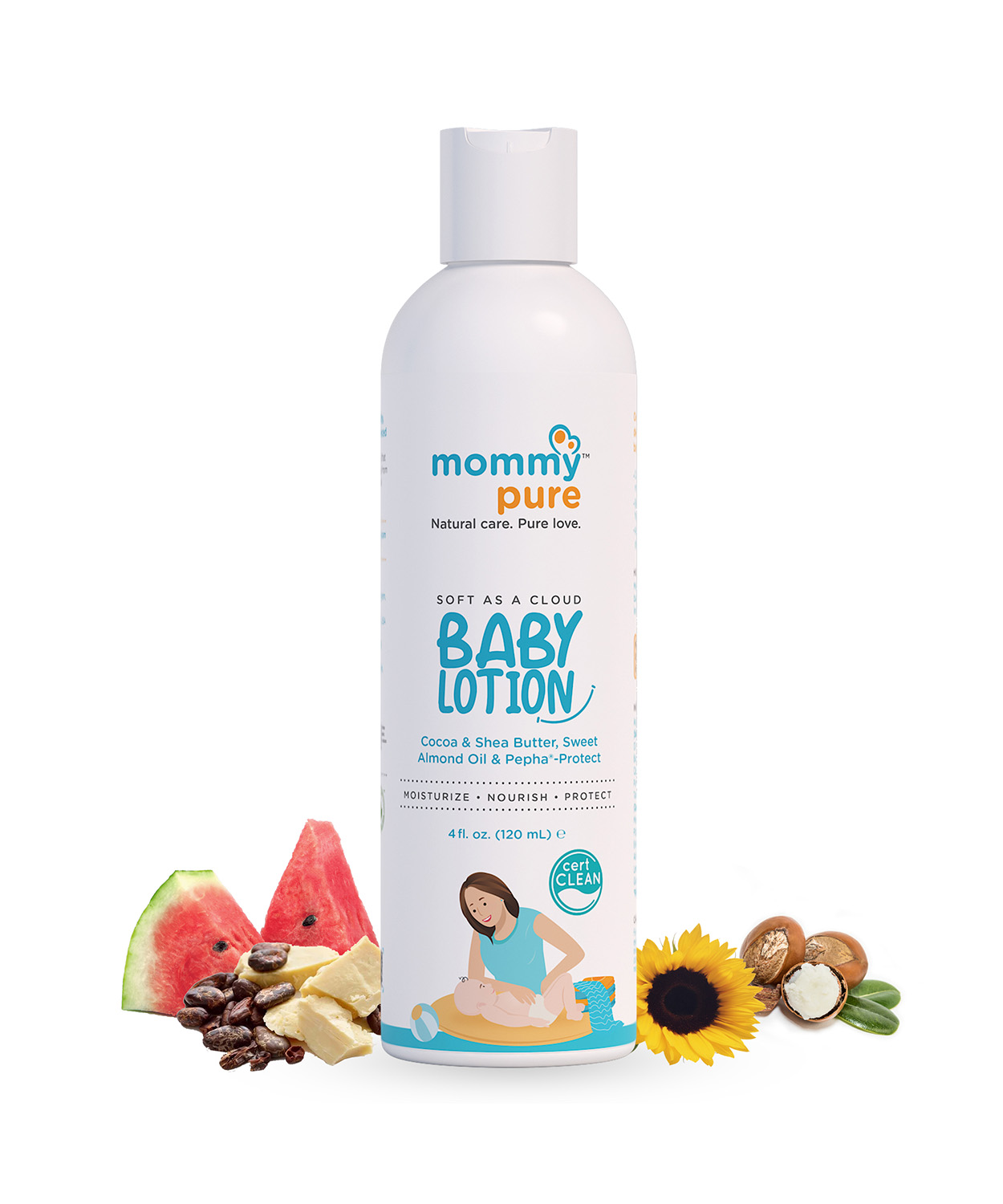 Certified Clean & Natural Baby Lotion 120ml With Cocoa & Shea Butter Toxin-Free & Dermatologically Tested Free Of Harmful Chemicals, Gently Moisturizes & Protects Baby's Delicate Skin