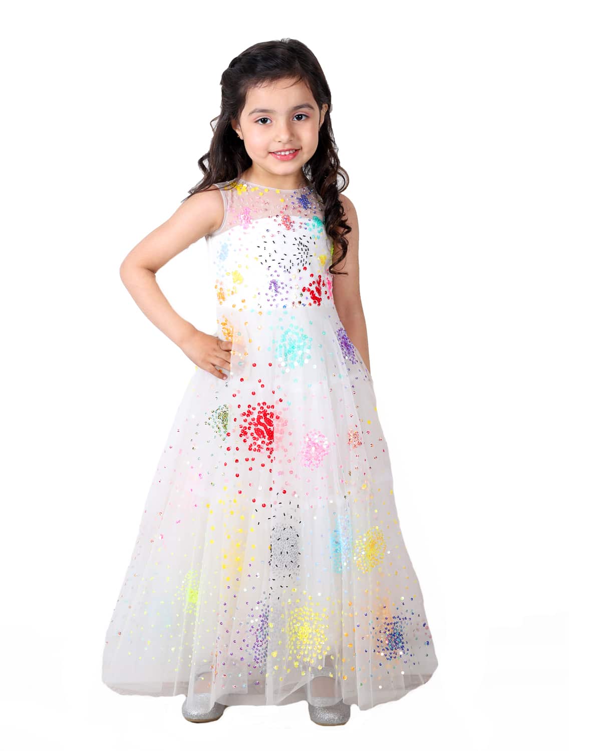 Confetti - Over A Thousand Sequins Embellished,Splashes Of Color Like Embroidered Full Length Net Gown With Several Layers Of Tulle.