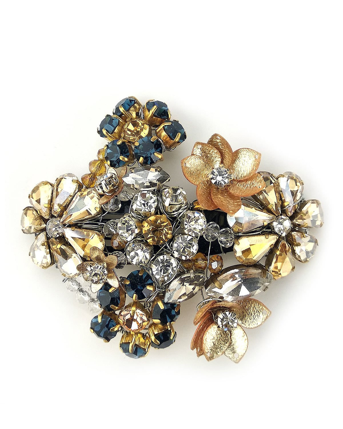Gold, Silver And Blue Color Sequins, Crystals and Beads Embellished Tic Tac Hairclip
