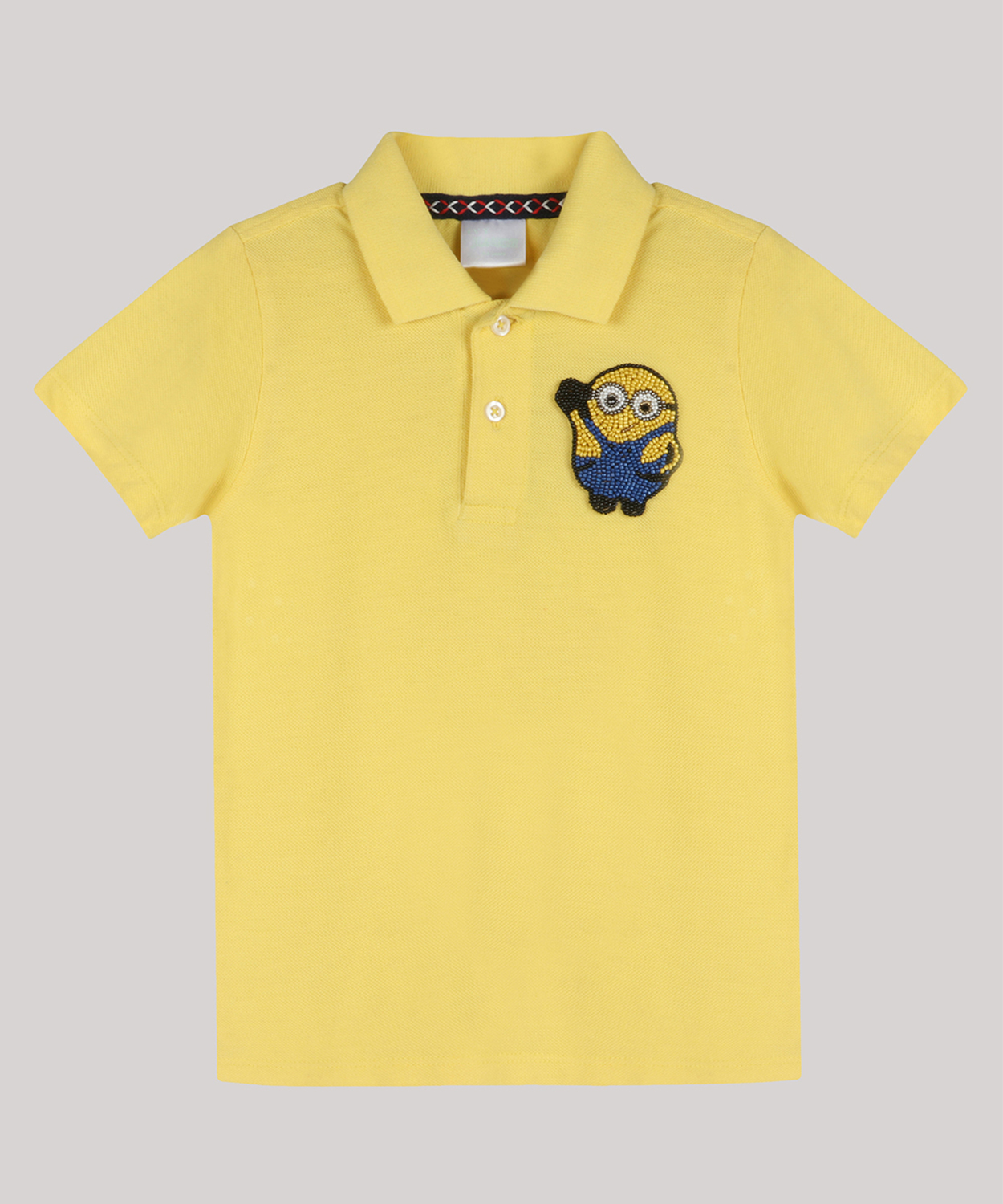 Yellow Polo T-Shirt With Hand-Embellished Minion Motif