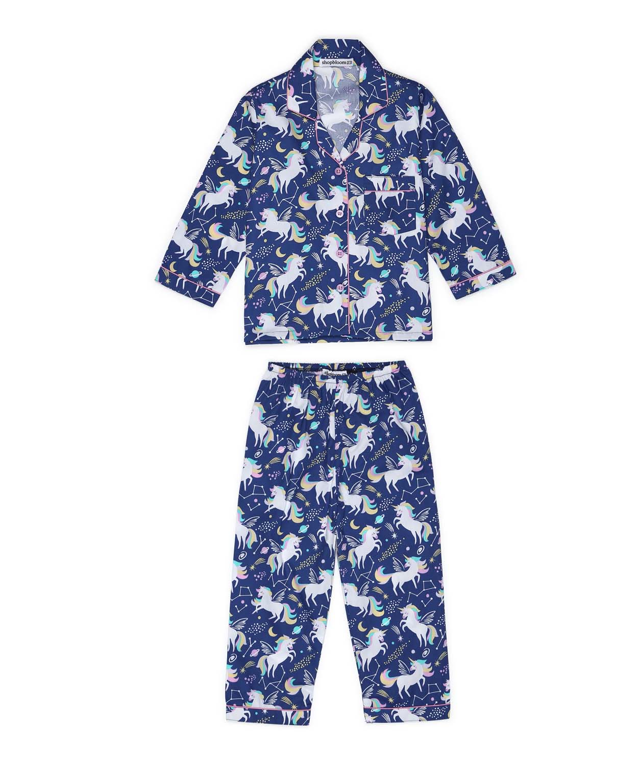 Starry Unicorn Print Long Sleeve Kids Night Suit