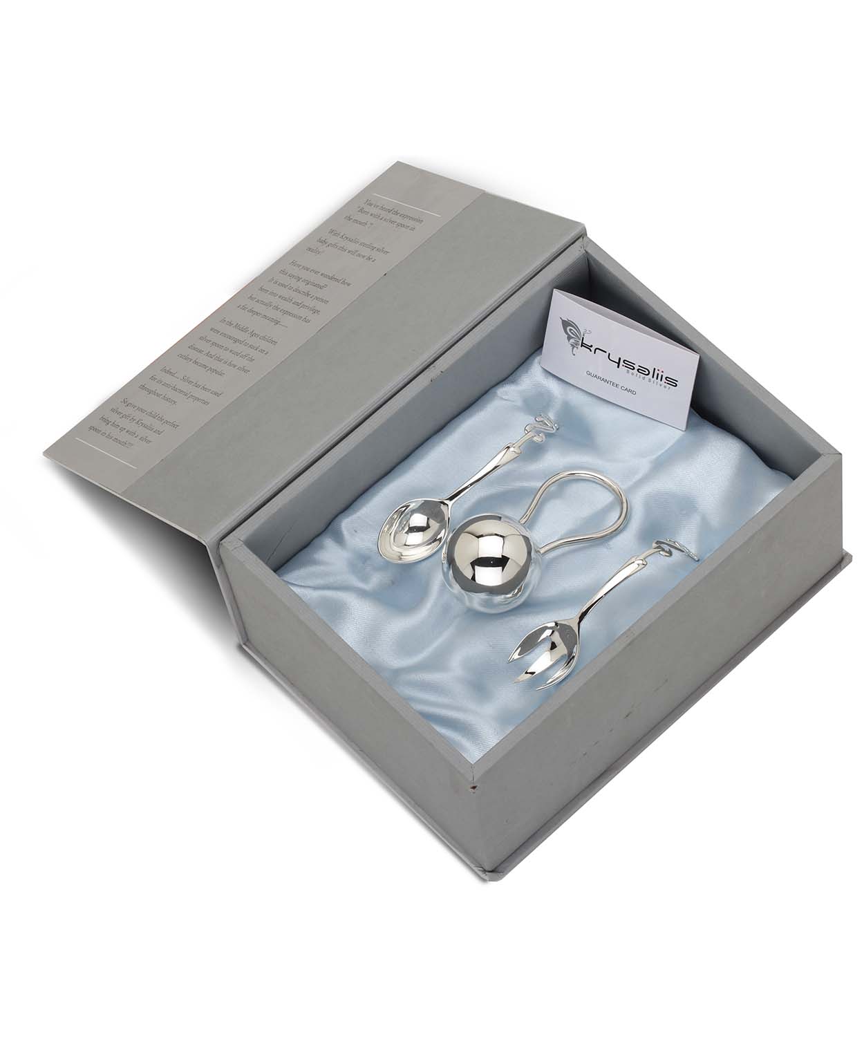Sterling Silver Gift Set For Baby-Hamper With Rattle And Spoons Set (65 gm)