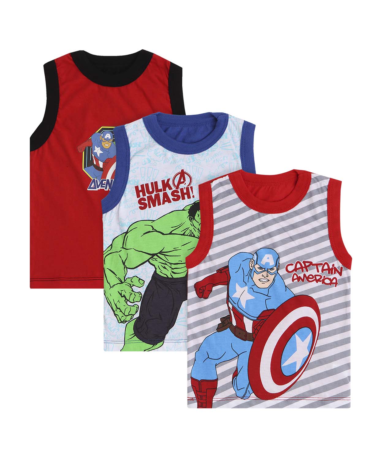 Avengers Boys Vest Round Neck Sleeveless Solid Assorted Pack Of 3