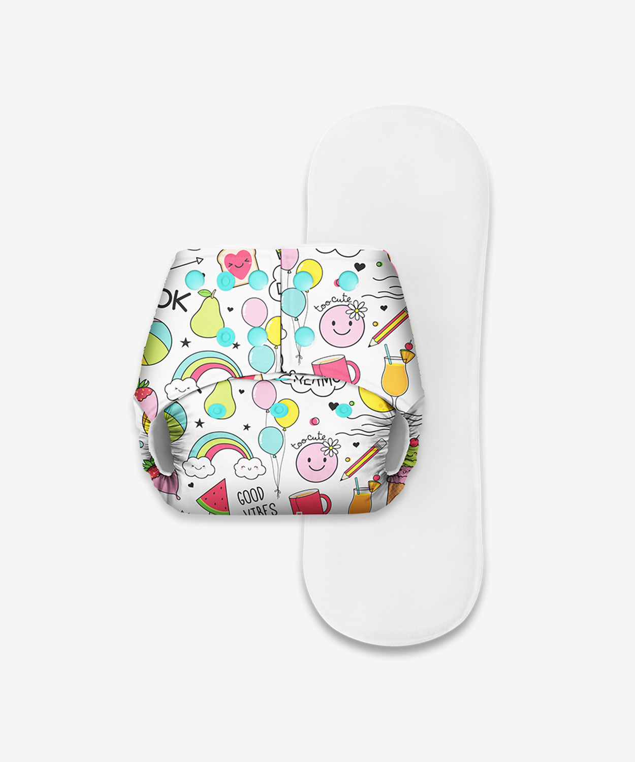 Basic Pocket Diaper - Freesize Adjustable, Washable and Reusable pocket cloth diaper for day time use (with dry feel pad/soaker/insert)(Doodles)