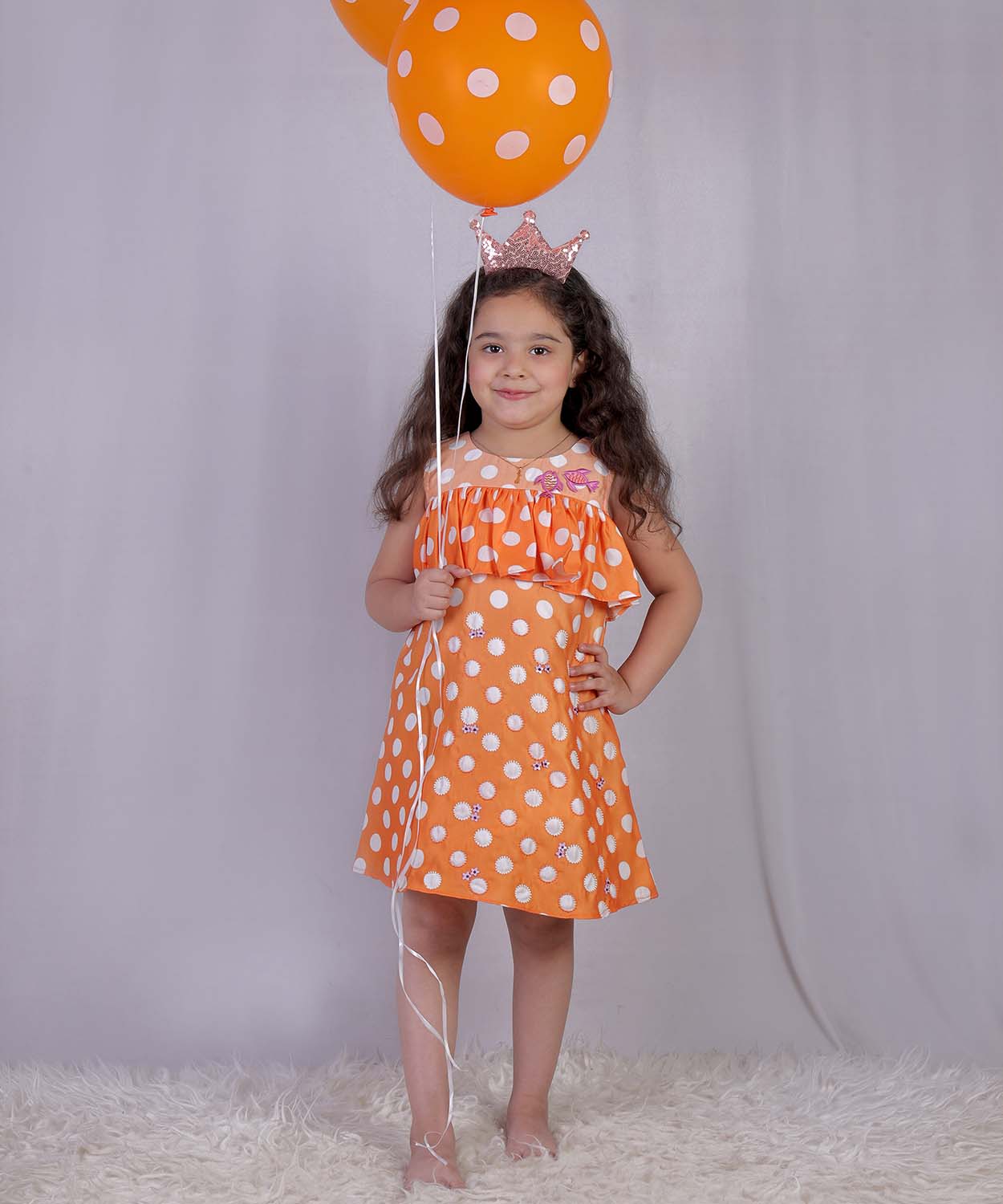 Orange Day Dress With Embroidery