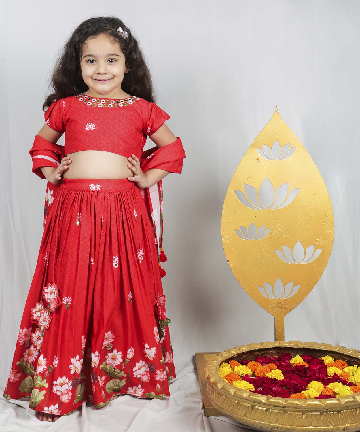 Pichwai Red Lotus Lehenga Set