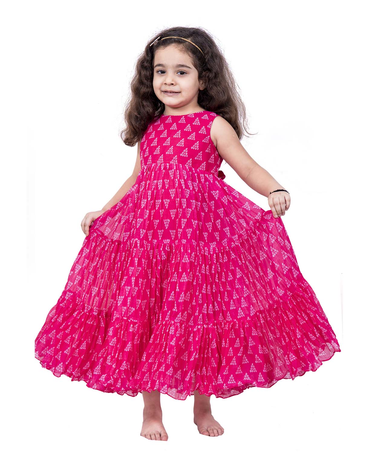 Pink Bandhani Flowy Dress 