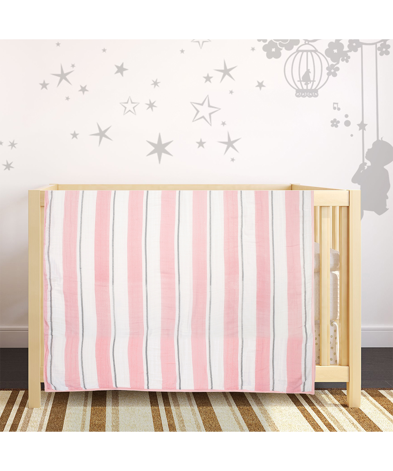 Baby Moo Striped Pink And White Blanket