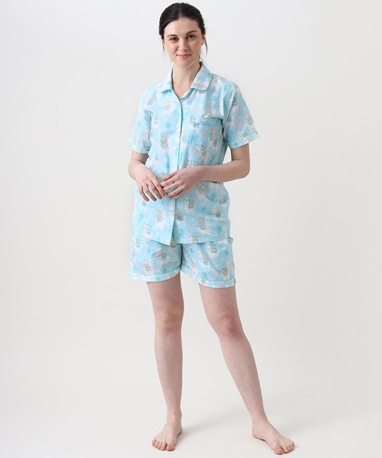 Personalised Organic Llama Love Shorts Set For Women