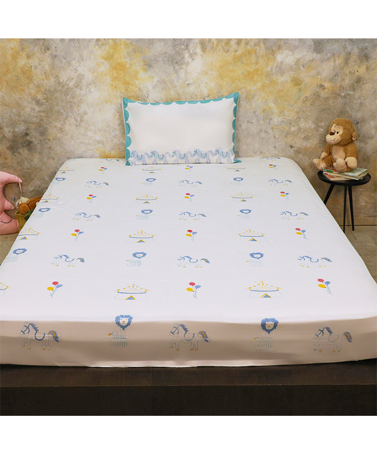 Bed Set- I am going to the circus - Double Bed - Teal