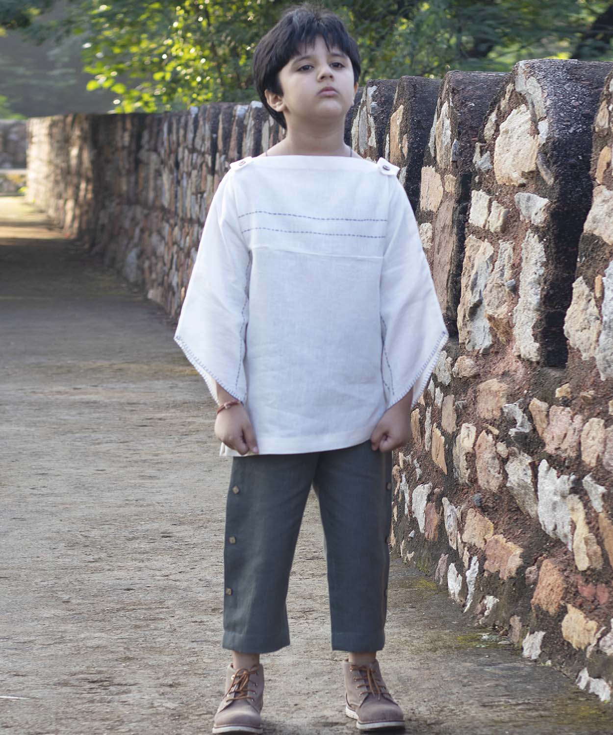 Arcane White Linen Top With Kantha Hand-Embroidery