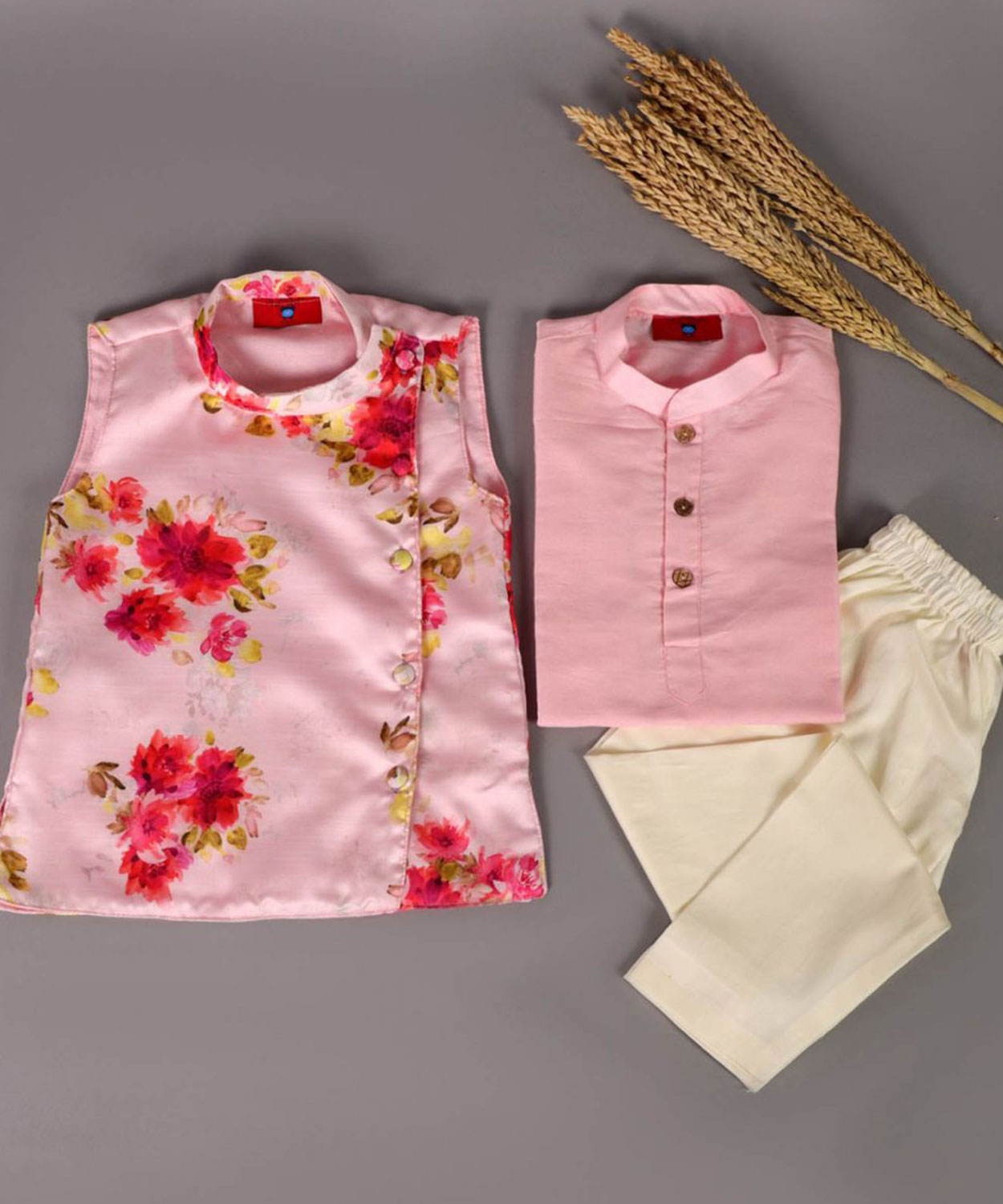 Pink Floral Nehru Jacket Set