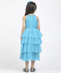 Jelly Jones Layred Gown With Neck Pearl & Hair Band-Blue 