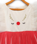 White And Red Net Reindeer Dress With Matching Facemask