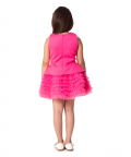 Pink Neoprene Peplum Top With Ruffled Tulle Skirt