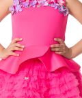 Pink Neoprene Peplum Top With Ruffled Tulle Skirt