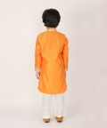 Orange Geometric Leather Applique Kurta Set