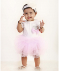 Swaroski Patch Baby Dress Romper With Bib