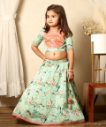 Light Green Floral Lehenga With Lace Work Blouse