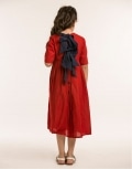 Red and Navy Dress with Bow Ties On Center Back