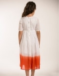 Natural and Pink Orange Long Dress with Dip Dye At Hem