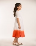 Natural and Pink Orange Long Dress with Dip Dye At Hem