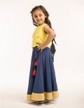 Yellow and Navy Crop Top with Bow Tieson The Back