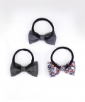 Floral Charm Nylon Hair-Ties with Cotton Bows 