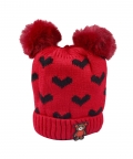 Pom Pom Hearts Red And Pink 2 Pk Woolen Cap