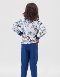 Ivory and blue printed bomber jacket with pants