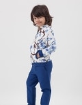 Ivory and blue printed bomber jacket with pants