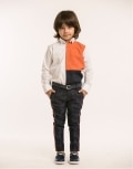 White Shirt with Orange And Blue Colour Block