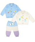 Greendeer Happy Ballon Sweater And Lower Combo-Blue And Organic White -Set Of 3