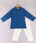 Thread And Sequin Work Kurta With Pyjama-Blue