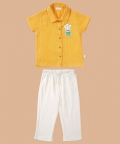Crinkle Soft Double Cotton Shirt With White Pants