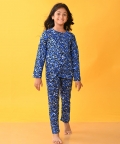 Leopard Blue Girls Long Sleeve Pyjama Set - Blue