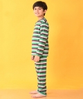 Green Grey Brown Striped Long Sleeves Boys Pyjama Set