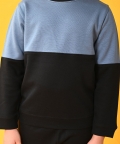 Black Blue Interlock Boys Sweatshirt Jogger Set - Black