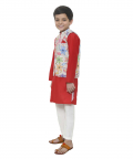 Red Kurta With Floral Printed Jacket And Lower