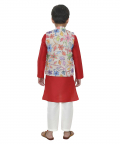 Red Kurta With Floral Printed Jacket And Lower