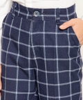 One Friday Navy Blue Checks Trouser For Kids Boys