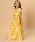 Yellow Two Piece Party Wear Lehnga Top Set