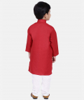 Stand Collar Cotton Kurta pajama-Red